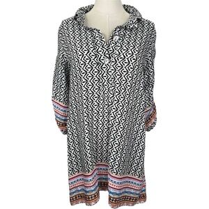 John Mark Top Bohemian Geometric Button Down Tunic Multicolored Hem XS Western